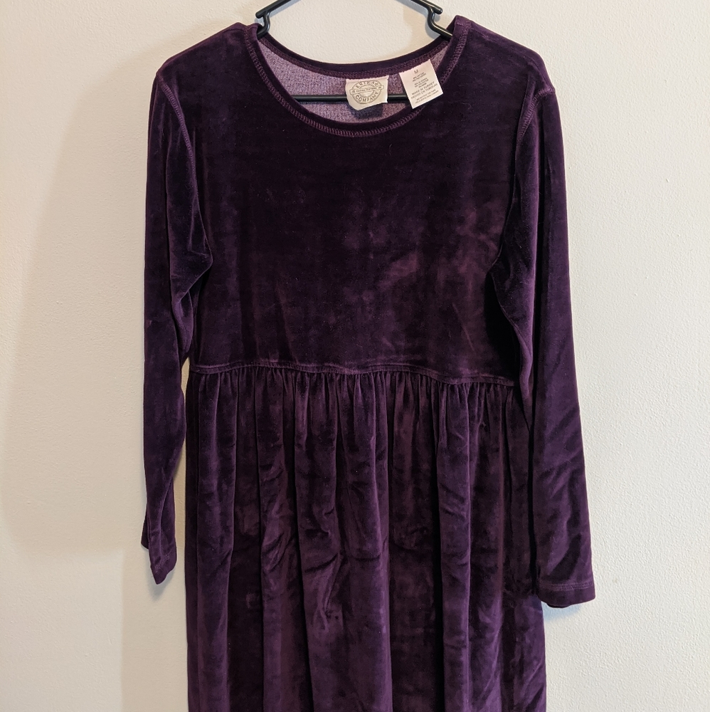 Vintage Deep Purple Velvet Long Sleeve Dress / M